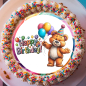 Preview: Niedlicher Happy Birthday Tortenaufleger mit Teddybär für Kindergeburtstage und kuschelige Familienfeiern.