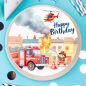 Preview: Tortenaufleger Feuerwehr mit Helikopter & Auto 20 cm