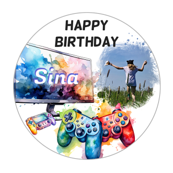 Gamer Tortenaufleger & Muffin-Topper person. mit Foto