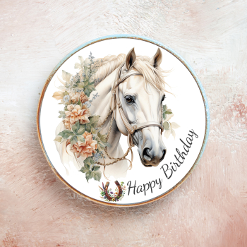 Preview: Personalisierter Tortenaufleger "Pferd & Blumen"