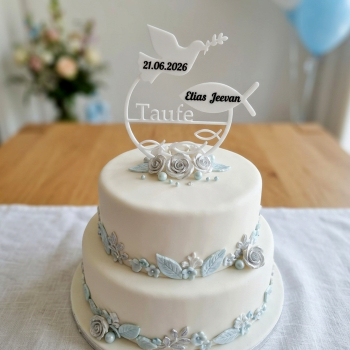 Preview: Kuchendeko Taufe mit Tauben & personalisiert