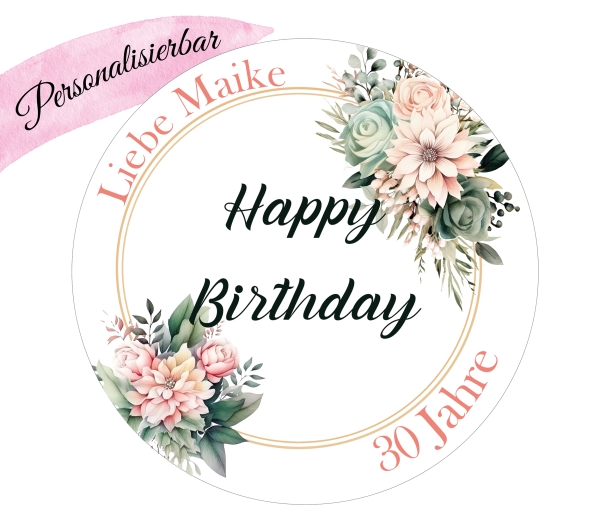 Geburstag Tortenaufleger Muffinaufleger mit Blumen und Wunschtext