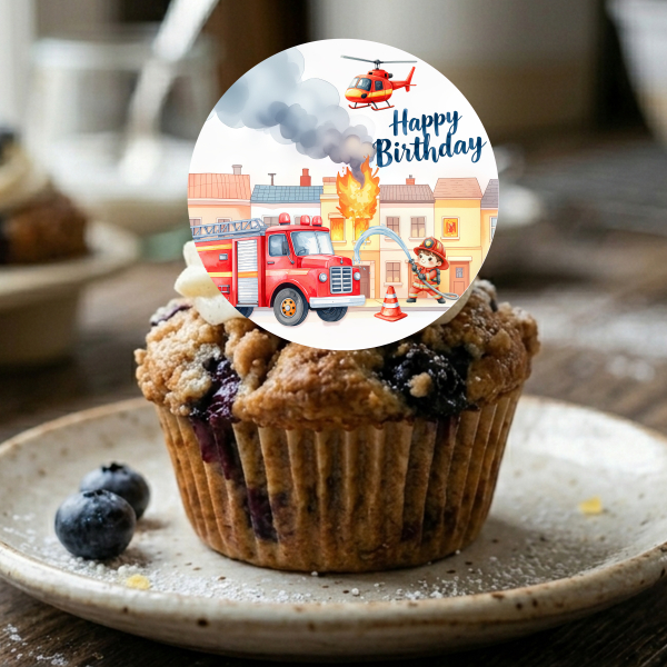 Muffinaufleger Feuerwehr mit Helikopter & Auto 4 cm