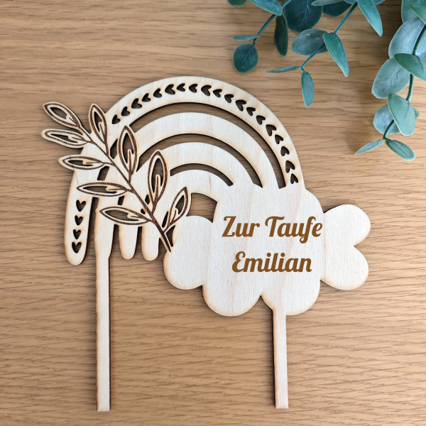 TOPPER MIT GRAVUR REGENBOGEN Taufe