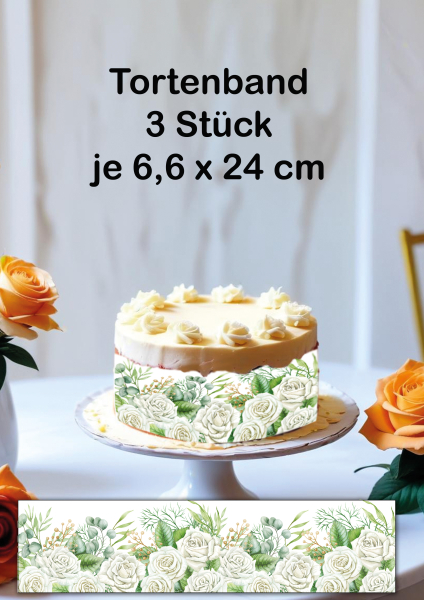 Tortenband & Kuchendeko weisse Rosen für Torten