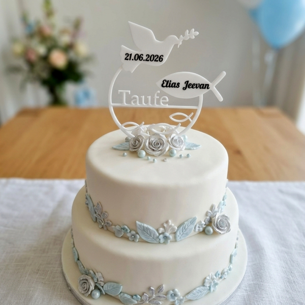 Kuchendeko Taufe mit Tauben & personalisiert