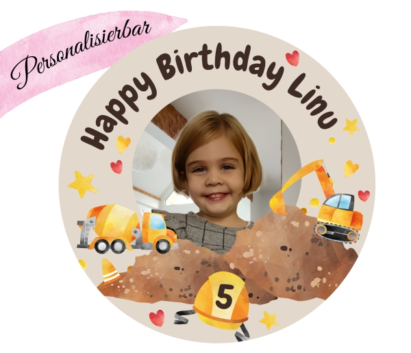 Torten Aufleger Muffin Topper Baustelle mit Foto Bagger Betonmischer