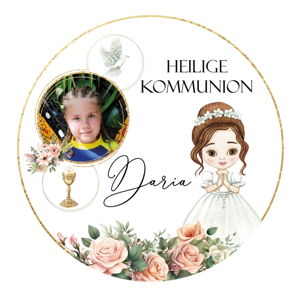 Tortenaufleger Muffinaufleger KOMMUNION personlasiert mit Foto Mädchen