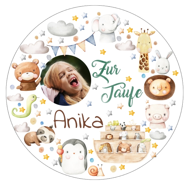 ZUR TAUFE ARCHE Bild Torten Aufleger Muffin Topper Zur Taufe ELEFANT personalisiert Muffin Aufleger