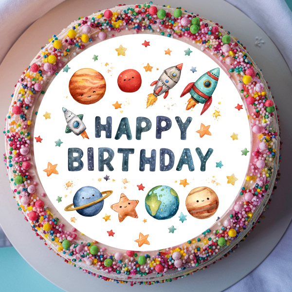 Tortenbild Weltall "Happy Birthday"
