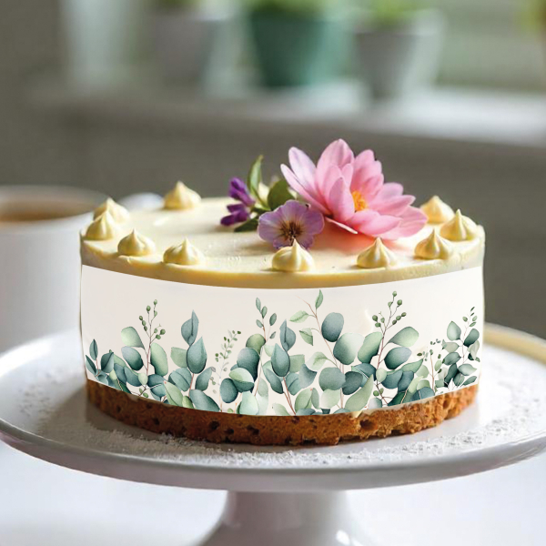 Tortenband & Kuchendeko mit Eukalyptus-Motiv